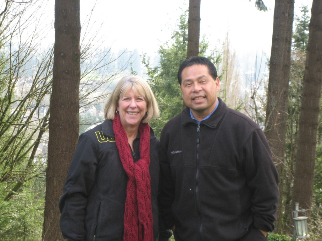 Cheryl and Harrison in their backyard. Gorgeous.